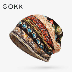COKK Hats For Men Women Beanies Ladies Thin Camouflage Flower Hip Hop Beanies Hat Scarf Mask Bonnet Female Male Autumn New